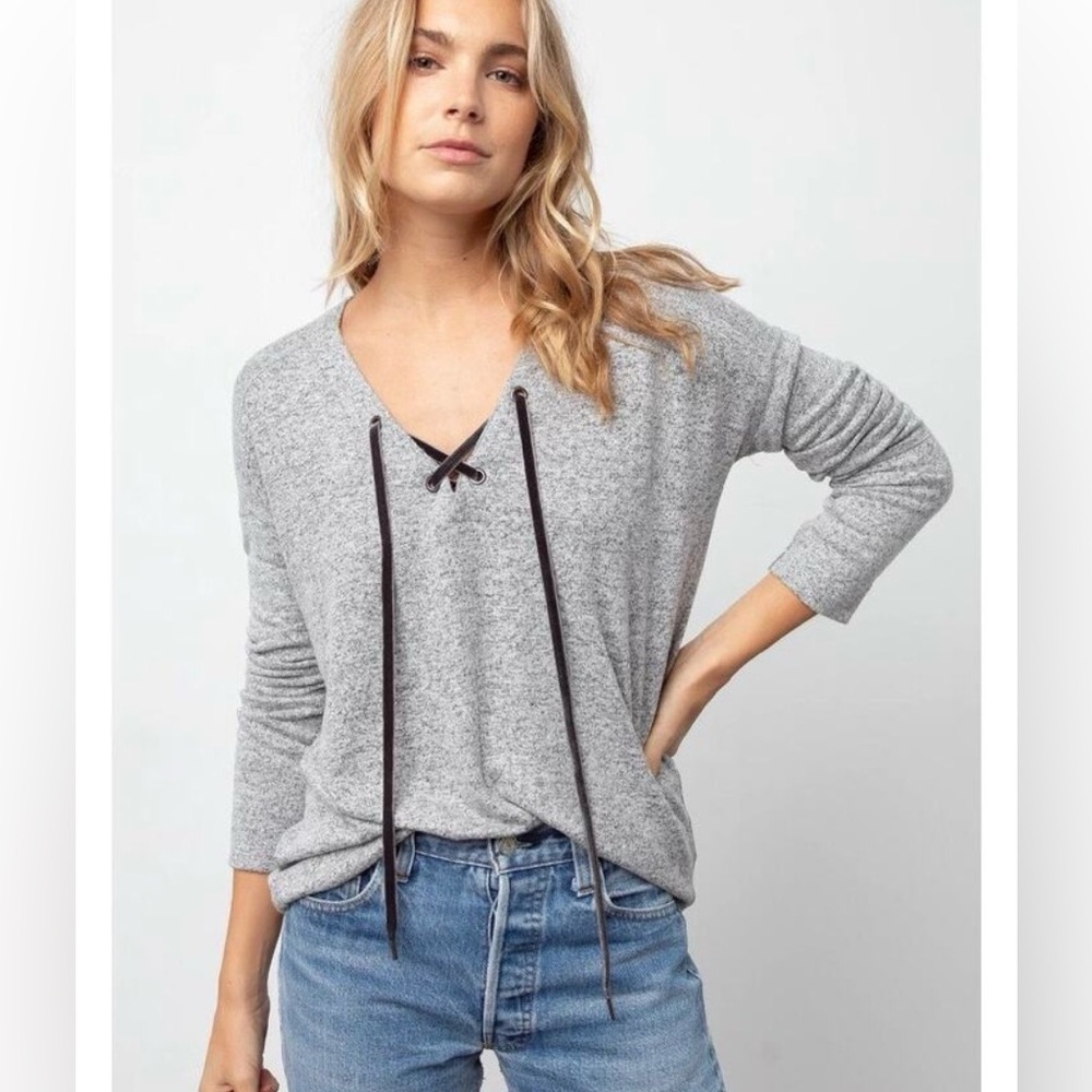 RAiLS M Leigh brushed fleece tie neck woman long sleeve tunic casual loose fit